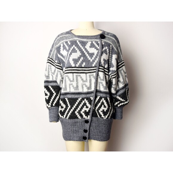 1980s Cardigan Size Large 80s Southwestern Style Sweater Asymmetrical Cardigan - Picture 5 of 10